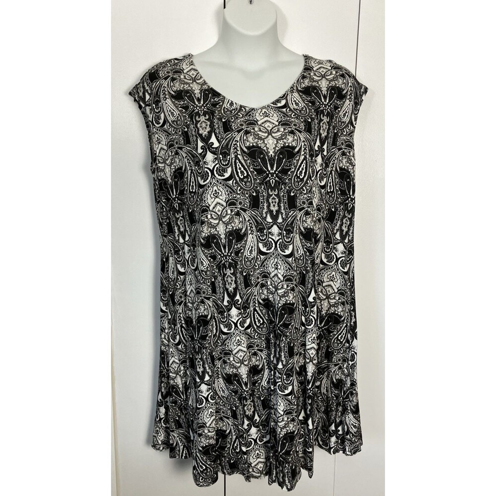 Ellos Womens Paisley Print Shift Dress Sleeveless Black/White Large NWOT